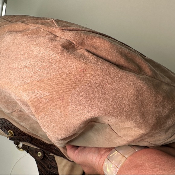 Brahmin Double Strap Brown Croc Embossed Leather Hobo Shoulder Bag Carryall - Picture 14 of 16